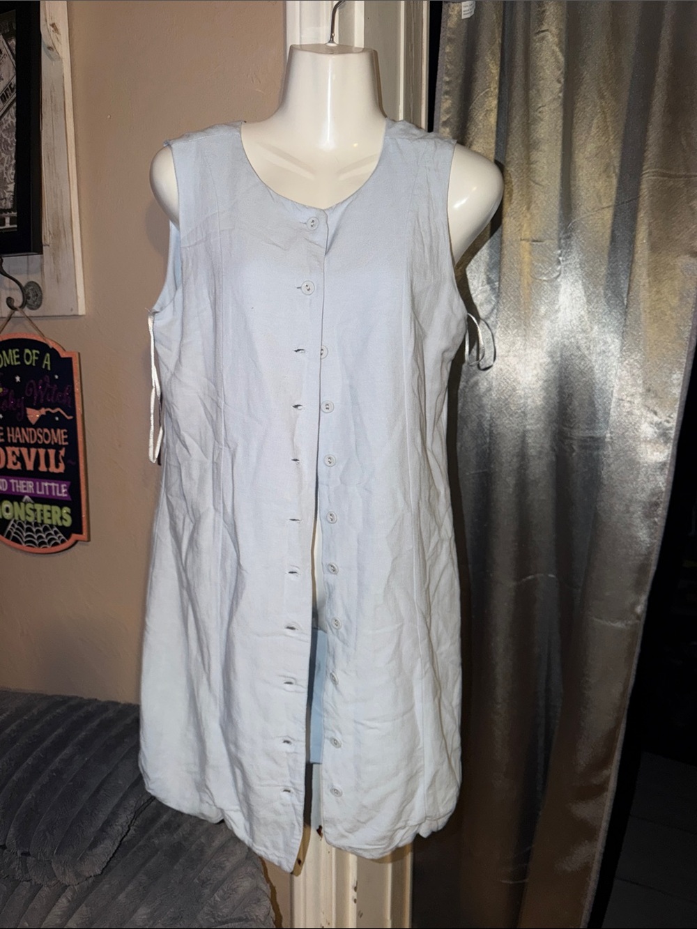 Women’s Vintage Clueless Y2K Light Blue Sleeveless Button-Front Women’s dress M